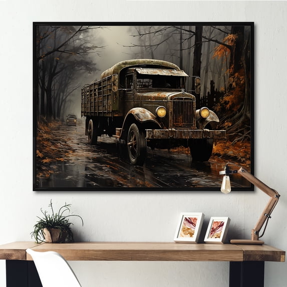 Designart "Vintage 1930S Brown Delivery" Truck Floater Framed Canvas Prints