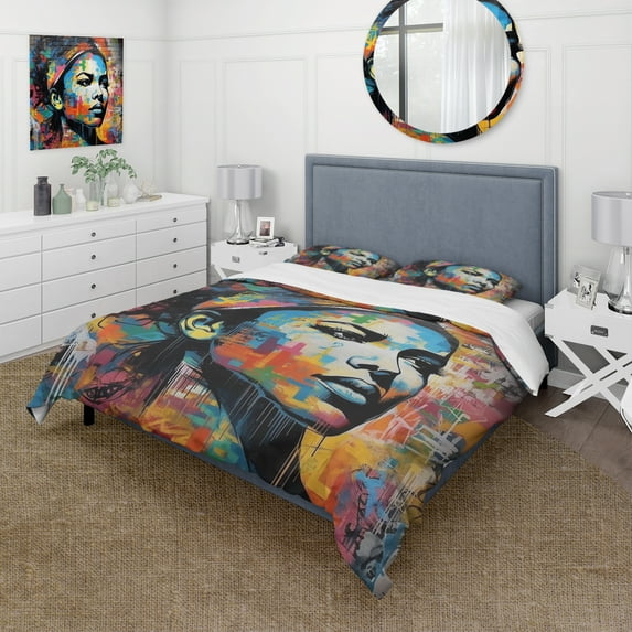Designart "Vintage 1950s Woman Rebellion Timeless Rebellion" Celebrity Bedding Covert Set - People Multi-Color Movies and Television Bed Set With 2 Shams