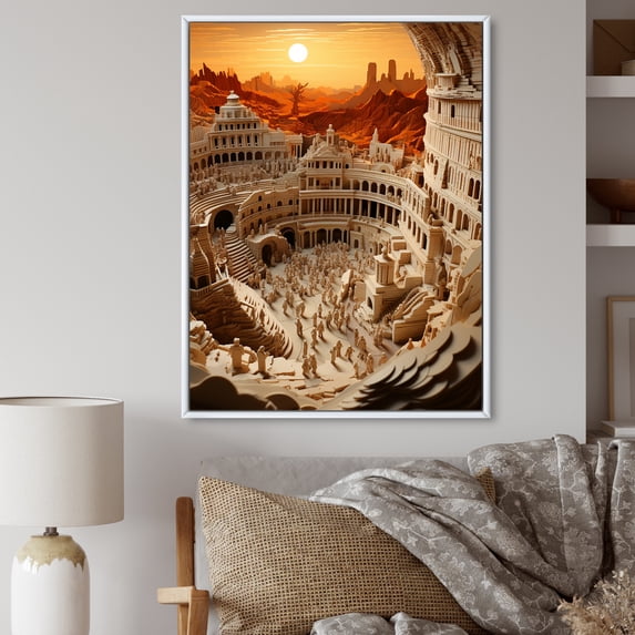 Designart "Vintage Arena Stadiums I" Cityscapes Floater Framed Canvas Print