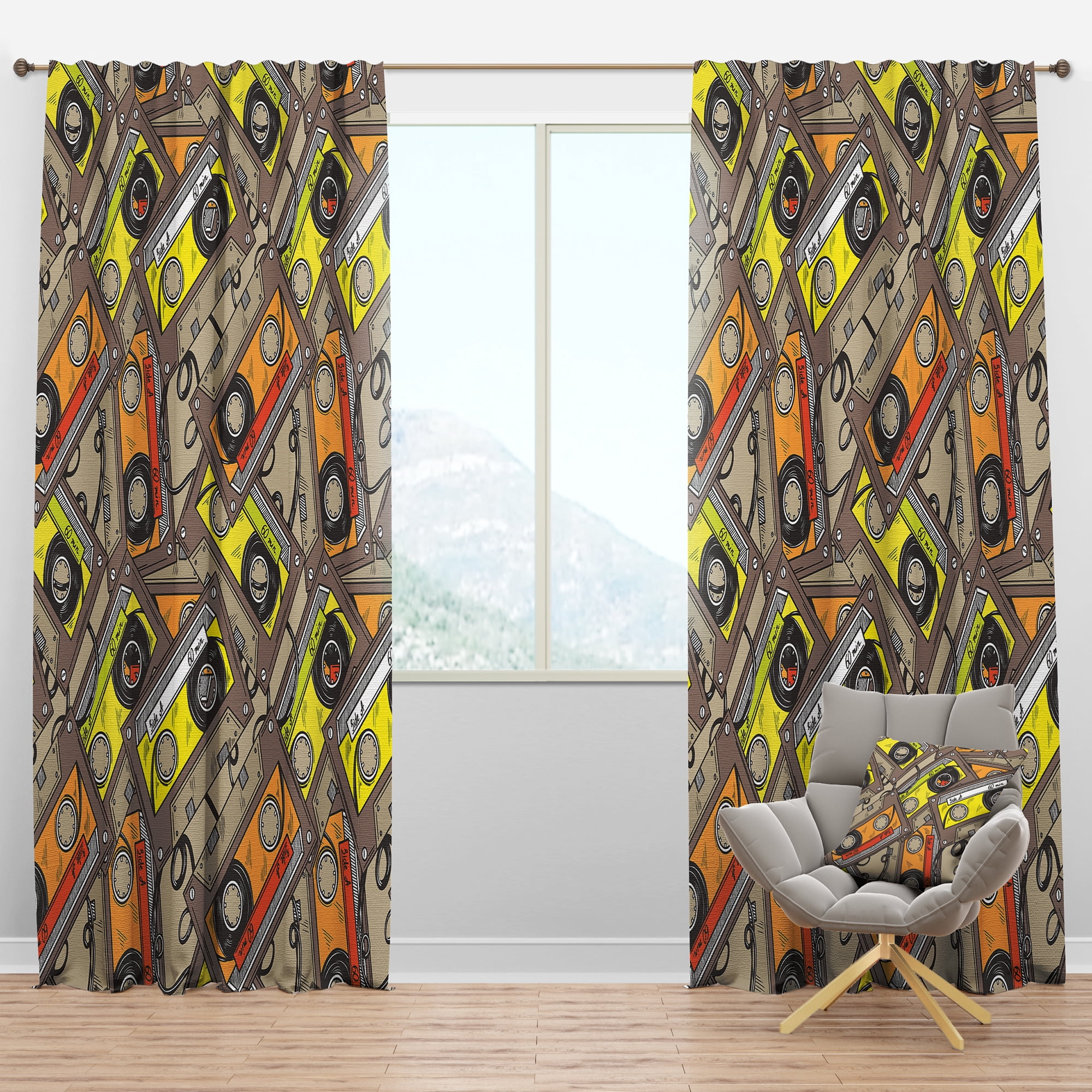 Designart 'Vintage Audio Cassettes Pattern' Modern Blackout Curtain Panel