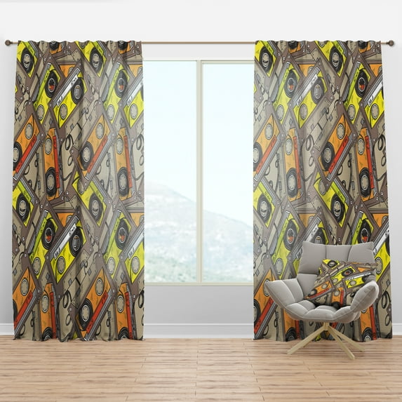 Designart 'Vintage Audio Cassettes Pattern' Modern Curtain Panel