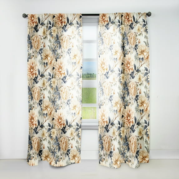 Designart "Vintage Autumn Floral Grace II" Floral White Curtain 1 Panel