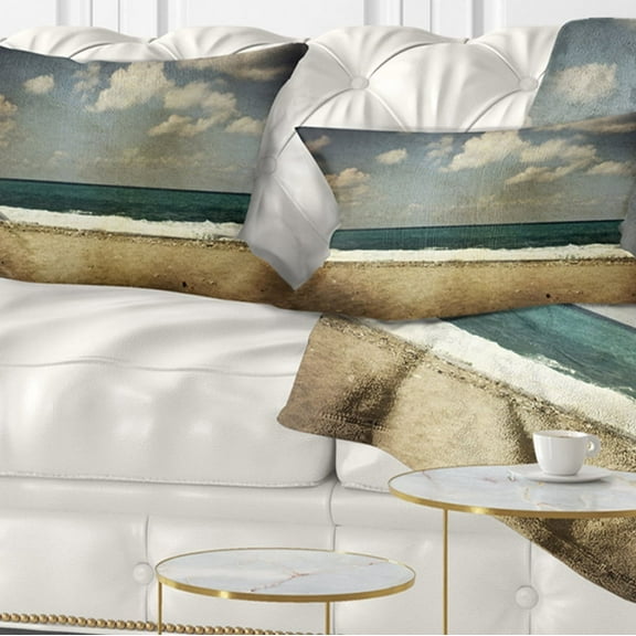 Designart Vintage Beach with Heavy Clouds - Seashore Throw Pillow - 12x20