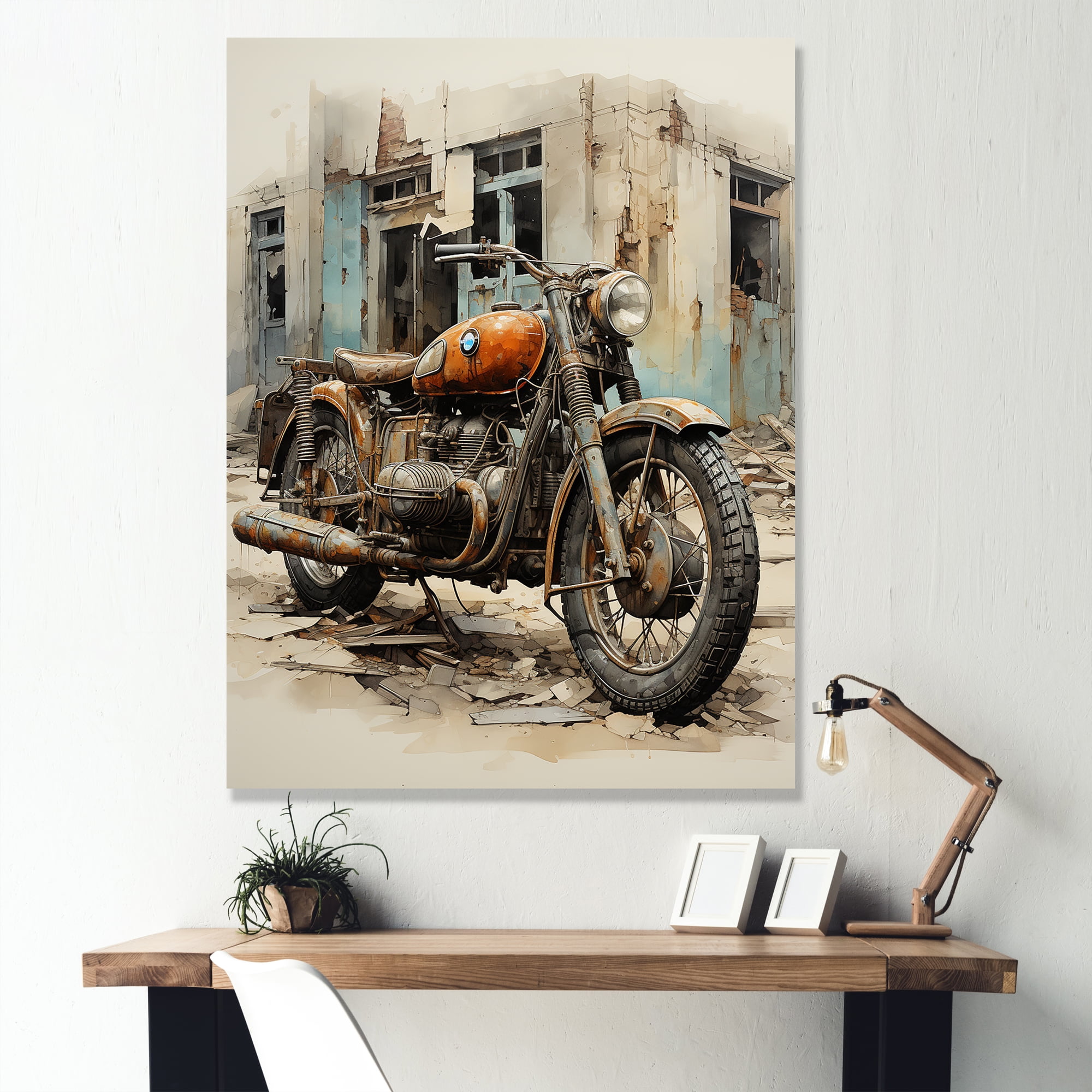 Designart "Vintage Bike In The Desert II" Motorcycle Canvas Wall Art