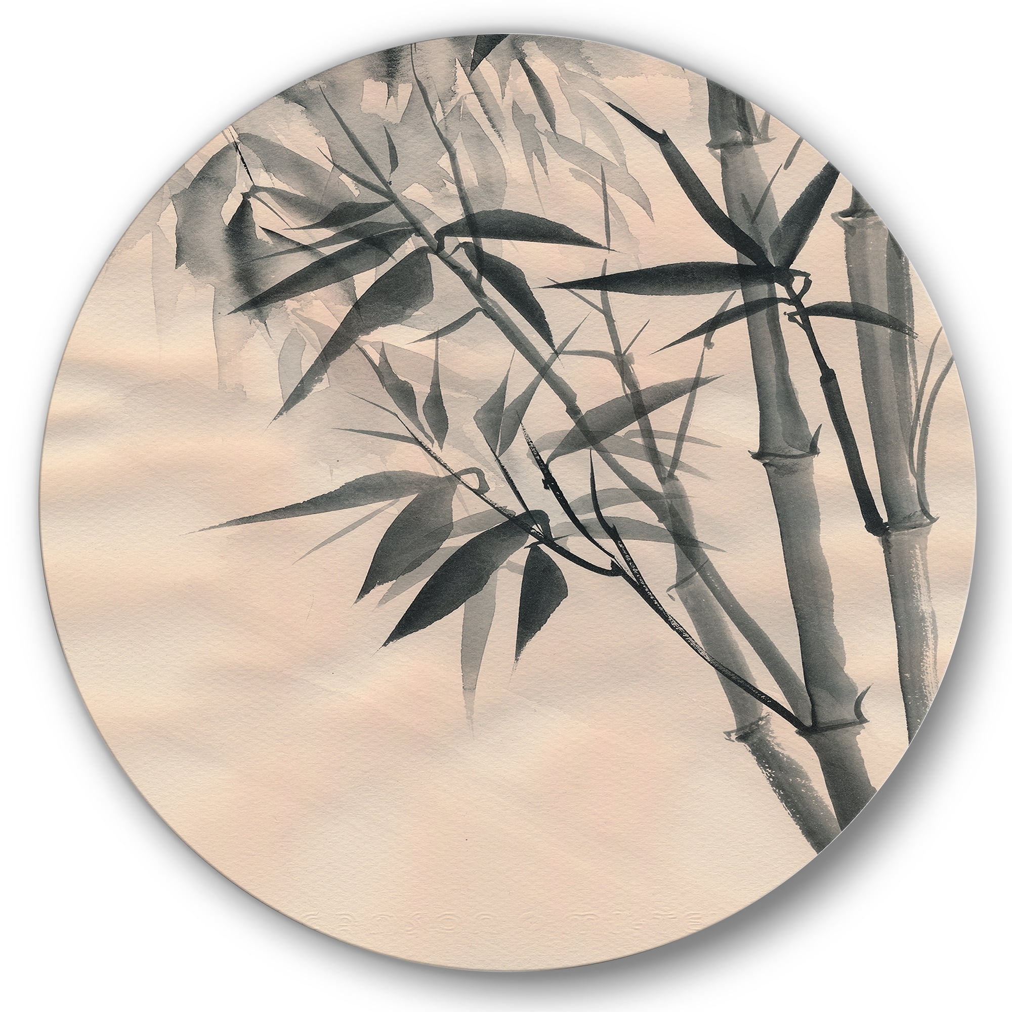 Designart 'Vintage Black and White Bamboo I' Traditional Circle Metal Wall Art 29x29 - Disc of 29