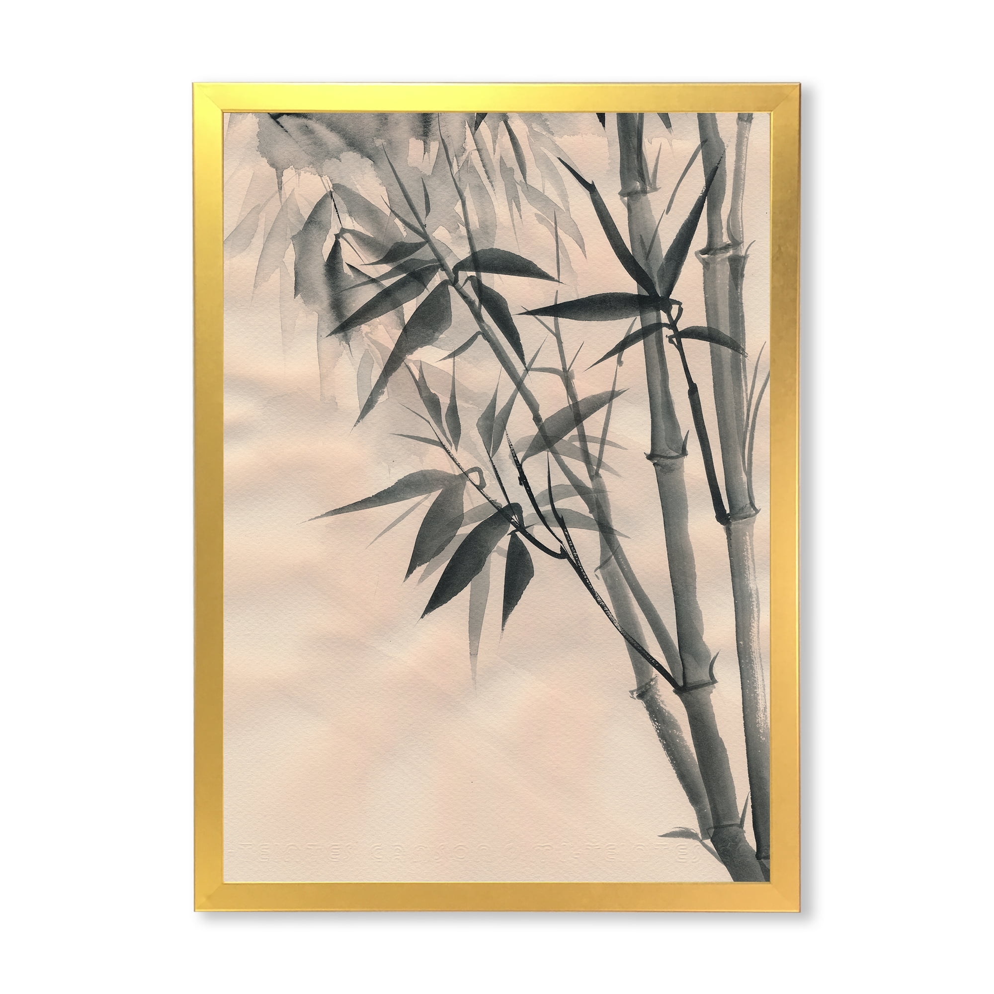 Designart 'Vintage Black and White Bamboo I' Traditional Framed Art Print
