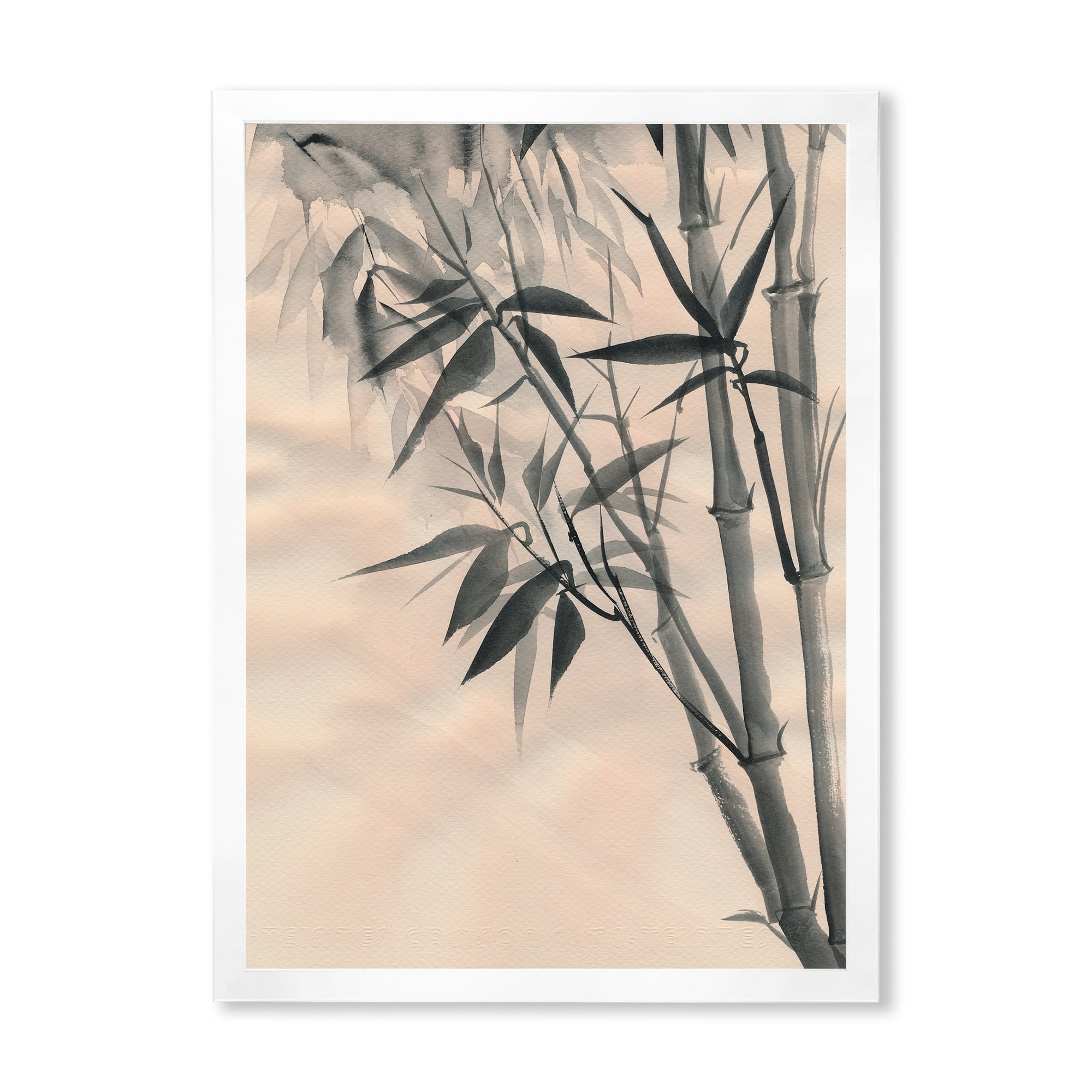 Designart 'Vintage Black and White Bamboo I' Traditional Framed Art Print