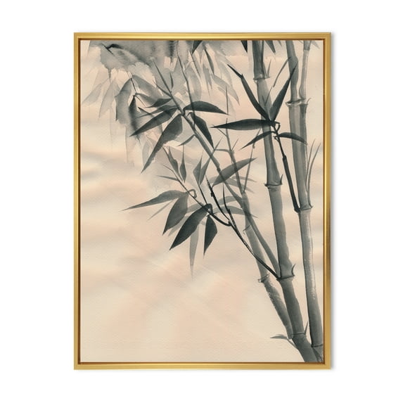 Designart 'Vintage Black and White Bamboo I' Traditional Framed Canvas Wall Art Print