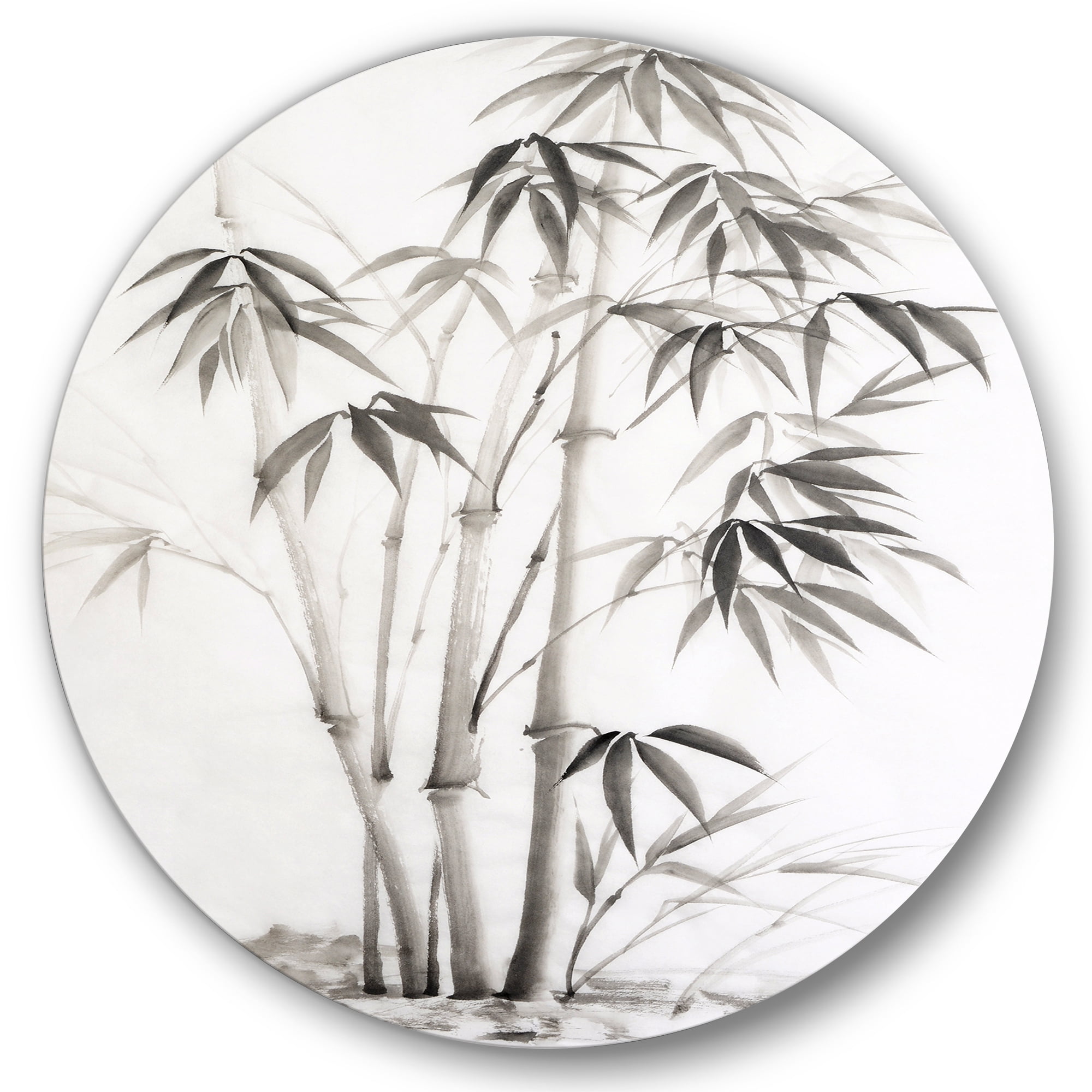 Designart 'Vintage Black and White Bamboo II' Traditional Circle Metal Wall Art 29x29 - Disc of 29