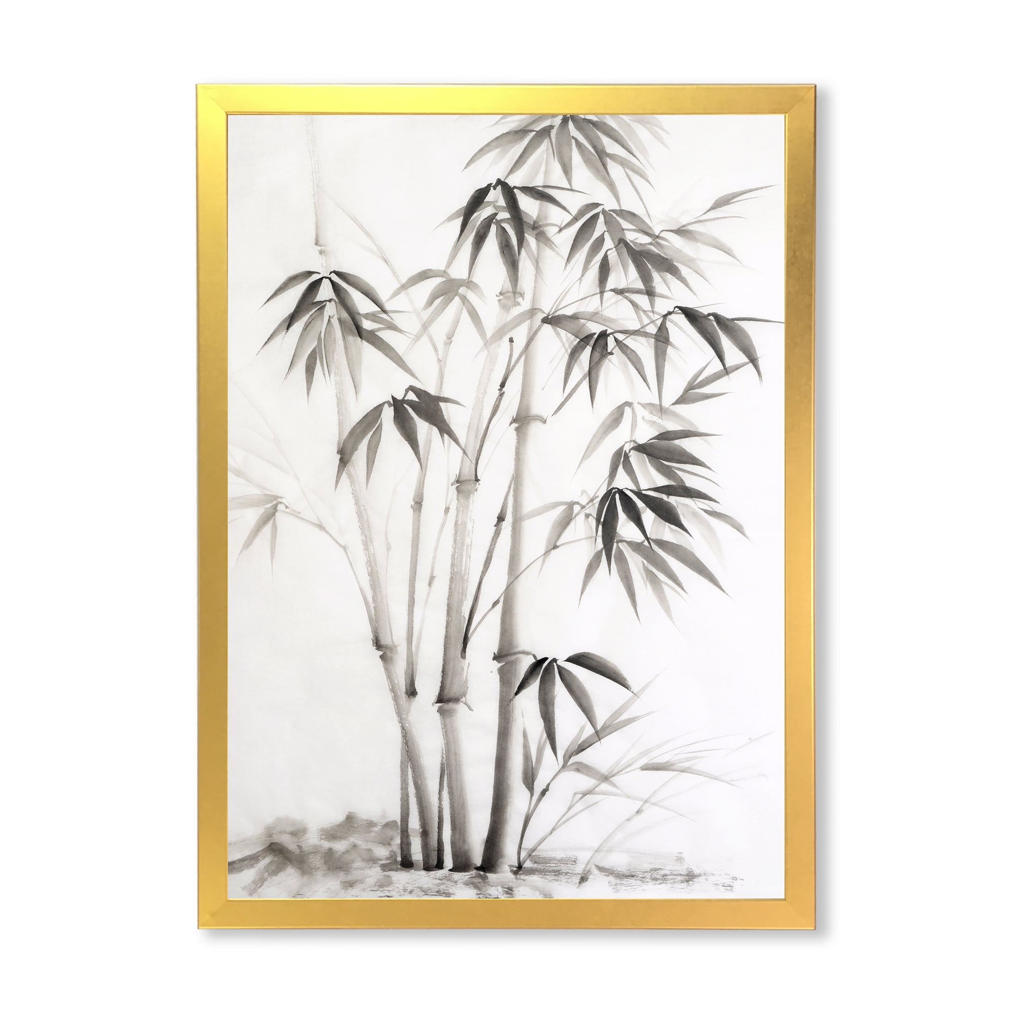 Designart 'Vintage Black and White Bamboo II' Traditional Framed Art Print