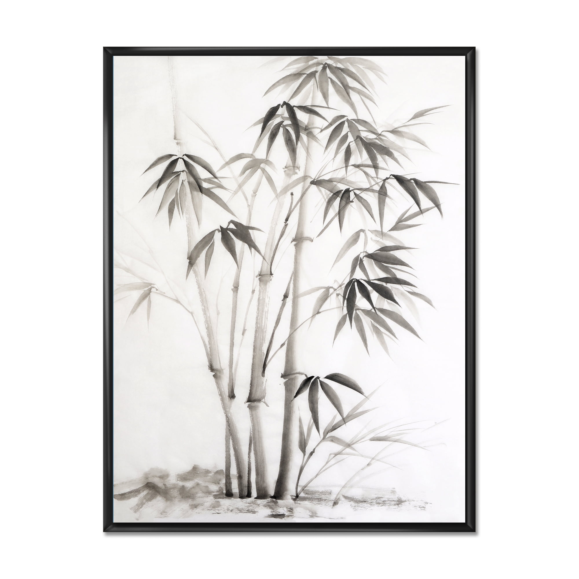 Designart 'Vintage Black and White Bamboo II' Traditional Framed Canvas Wall Art Print