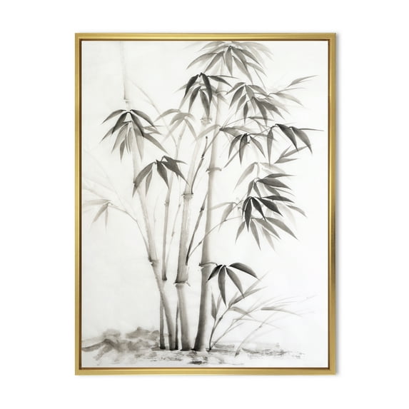 Designart 'Vintage Black and White Bamboo II' Traditional Framed Canvas Wall Art Print