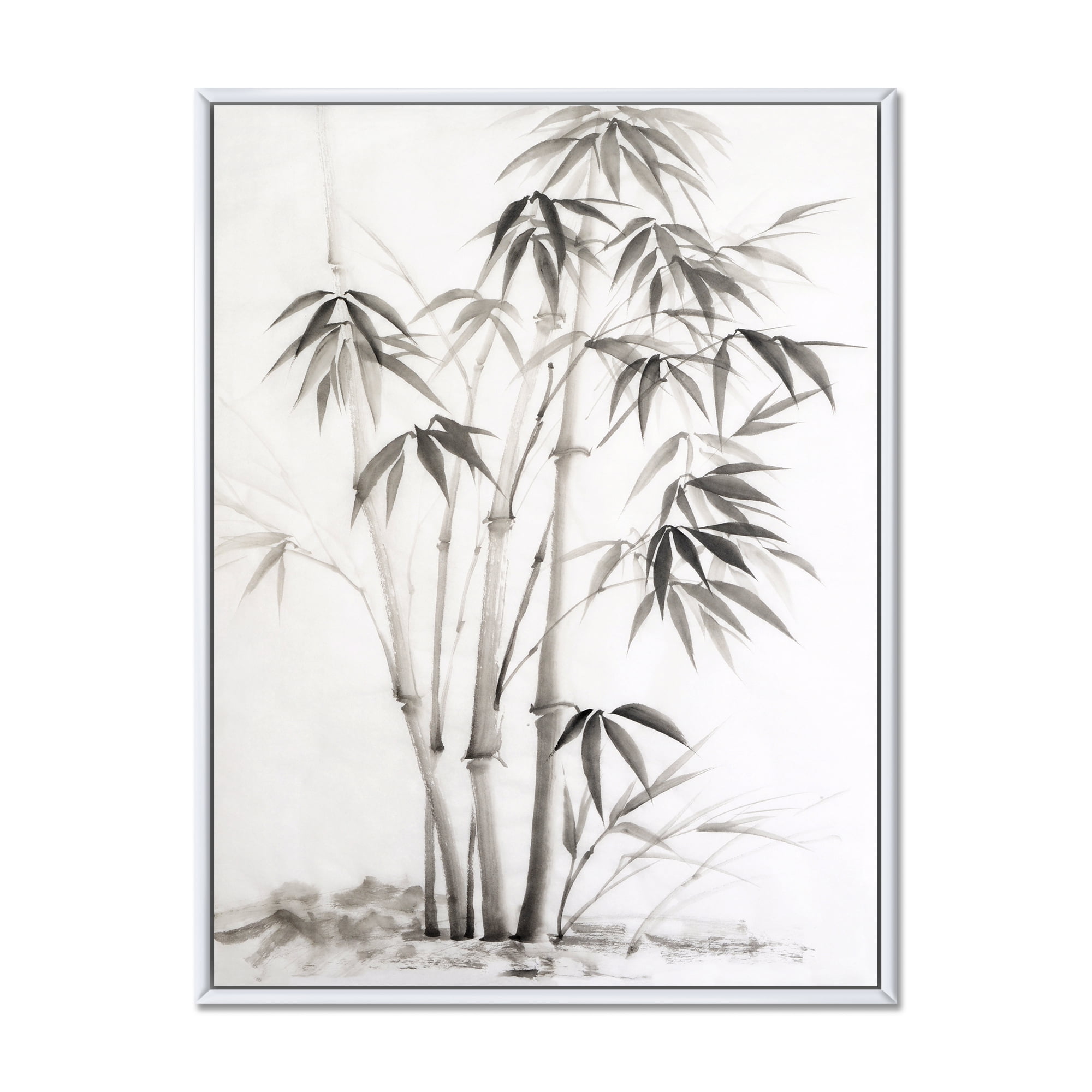 Designart 'Vintage Black and White Bamboo II' Traditional Framed Canvas Wall Art Print