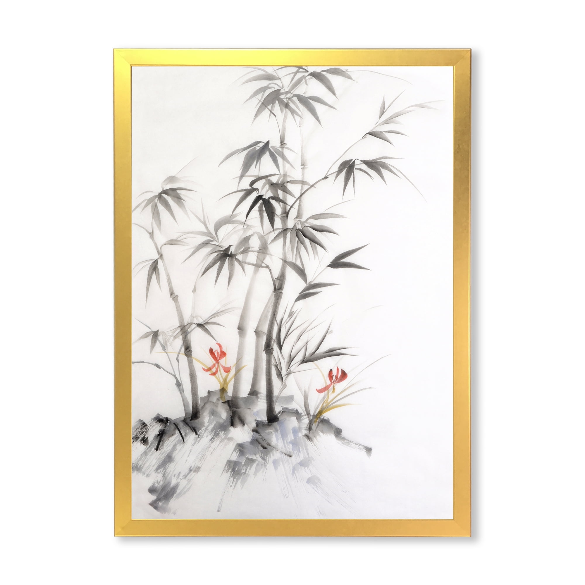 Designart 'Vintage Black and White Bamboo III' Traditional Framed Art Print