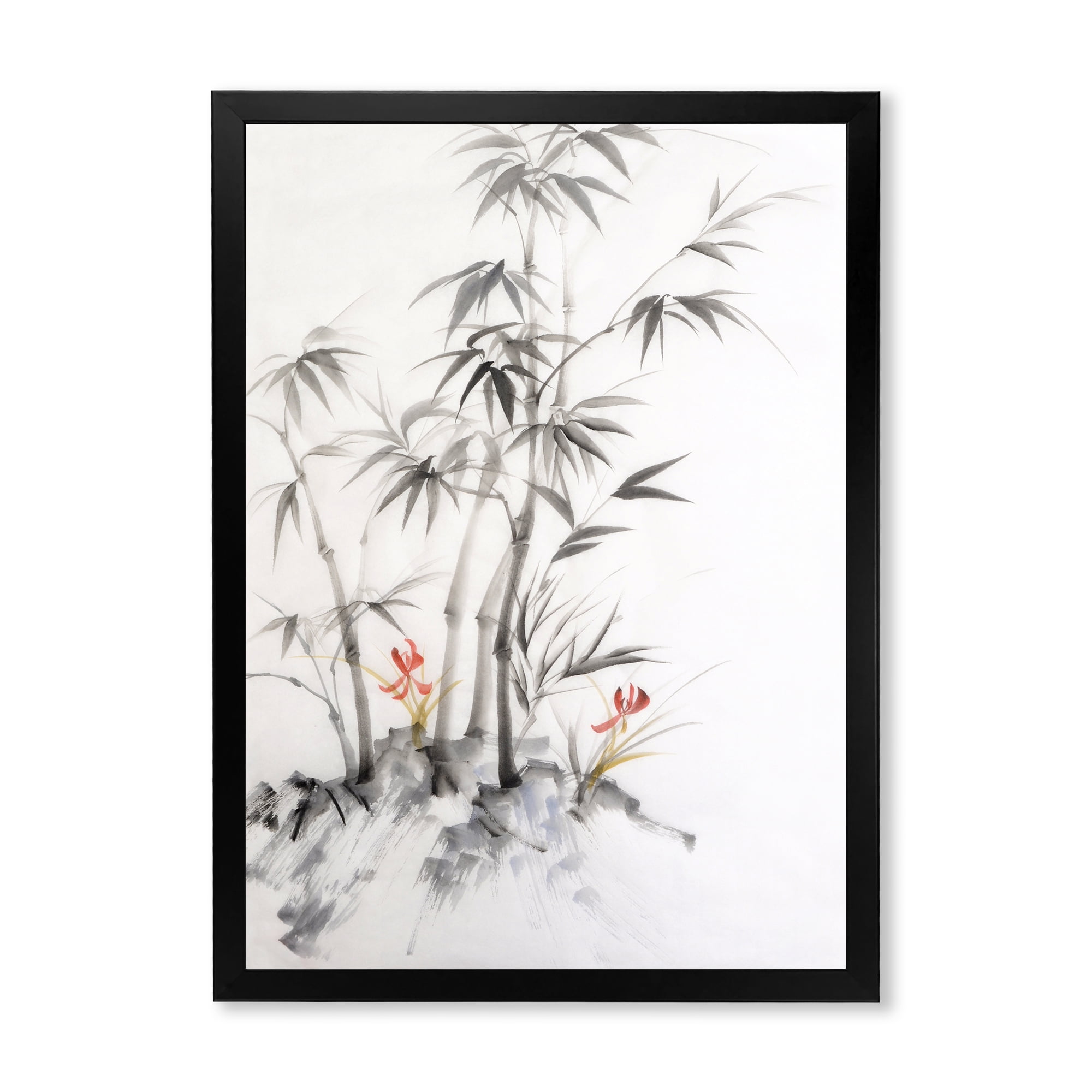 Designart 'Vintage Black and White Bamboo III' Traditional Framed Art Print
