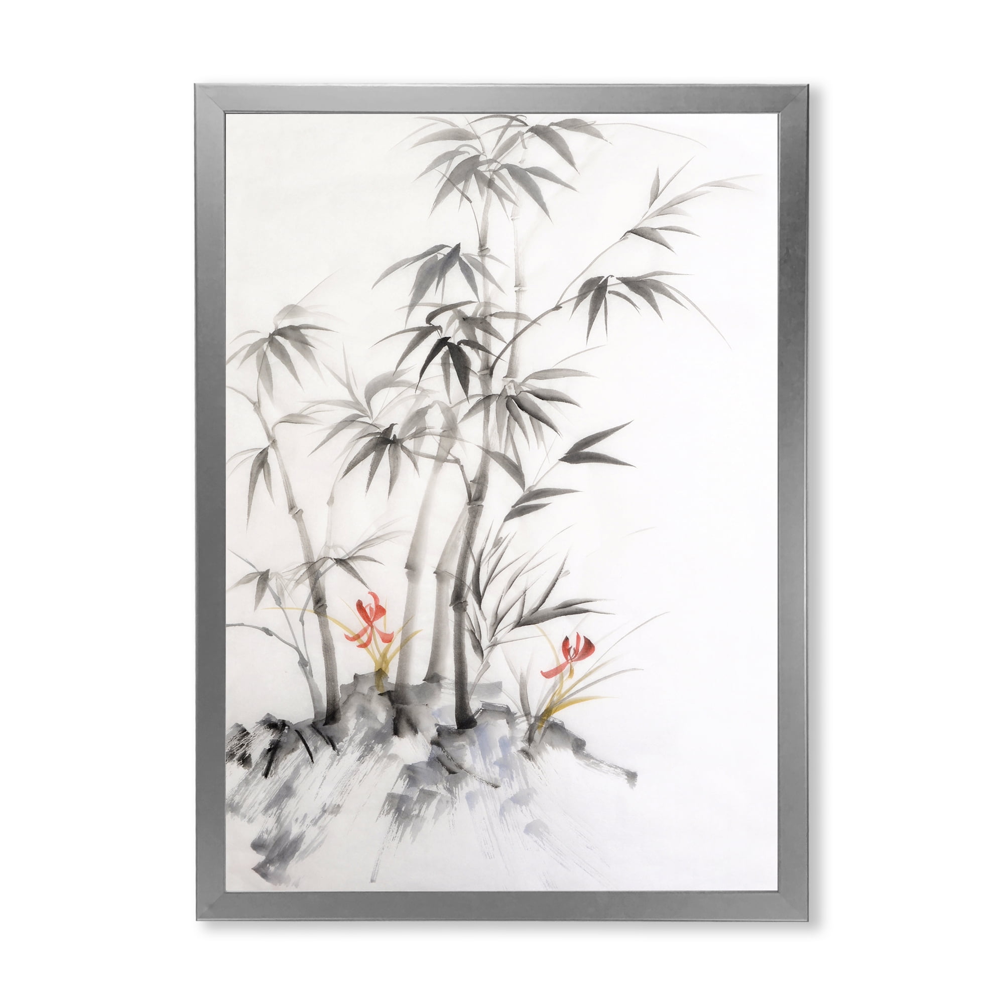 Designart 'Vintage Black and White Bamboo III' Traditional Framed Art Print