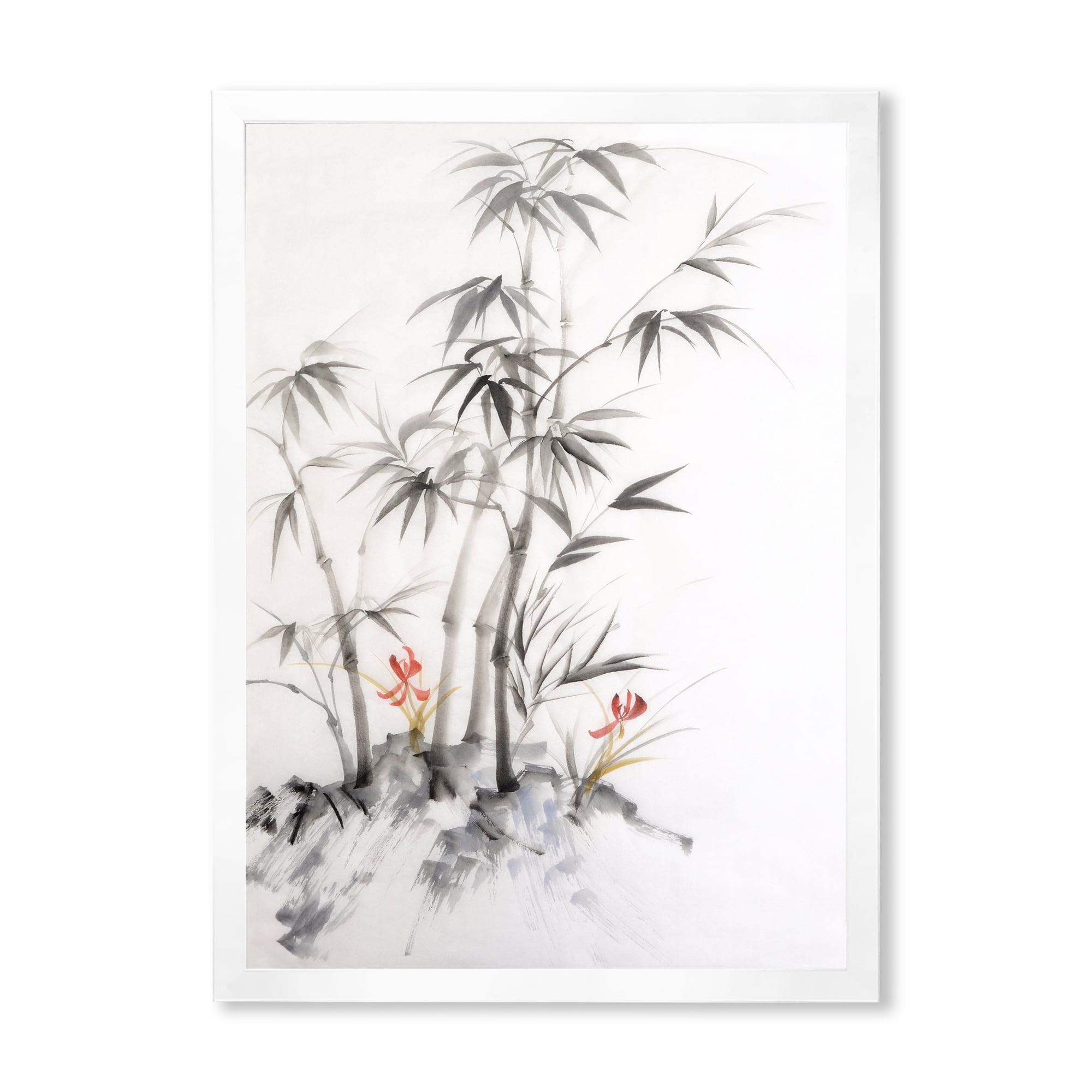 Designart 'Vintage Black and White Bamboo III' Traditional Framed Art Print