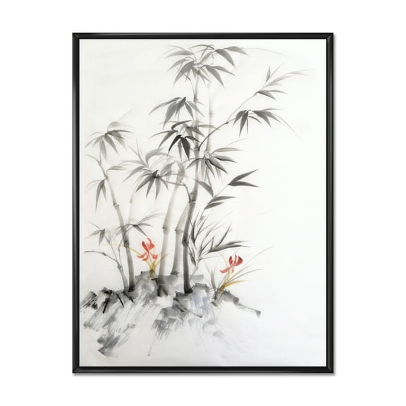 Designart 'Vintage Black and White Bamboo III' Traditional Framed Canvas Wall Art Print