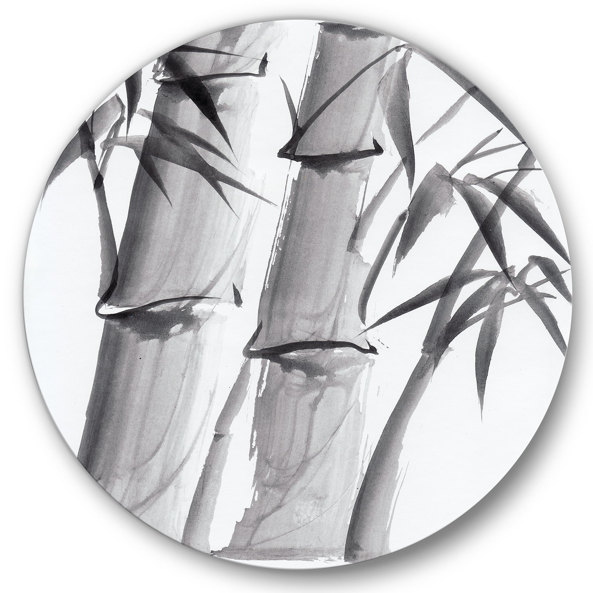 Designart 'Vintage Black and White Bamboo IV' Traditional Circle Metal Wall Art 36x36 - Disc of 36