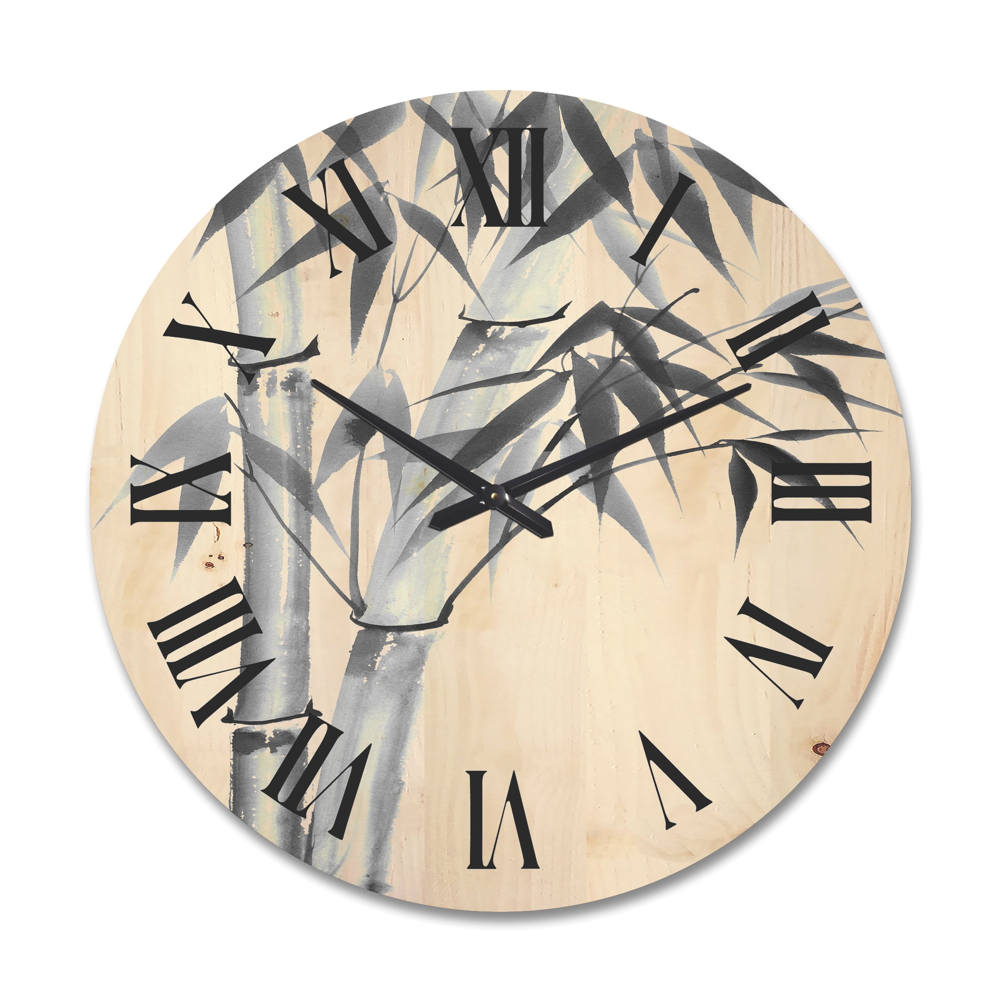 Designart 'Vintage Black and White Bamboo' Traditional Wood Wall Clock