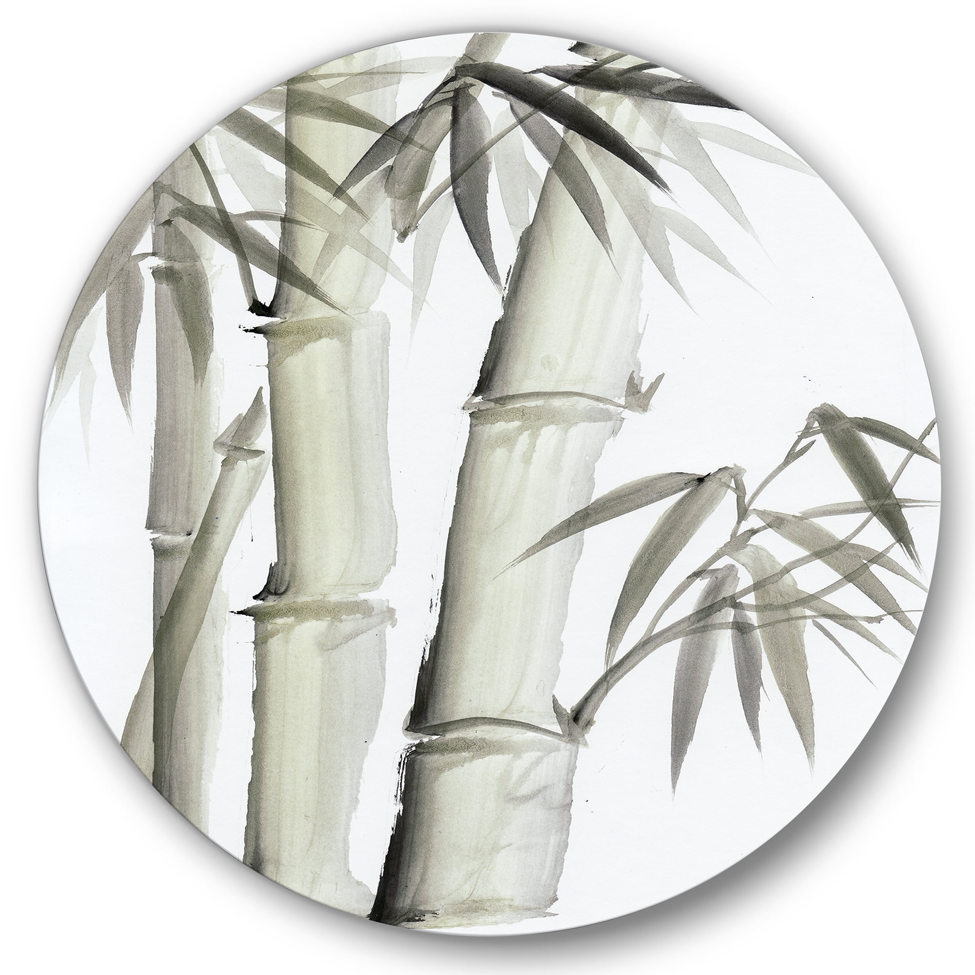 Designart 'Vintage Black and White Bamboo V' Lake House Circle Metal Wall Art 23x23 - Disc of 23