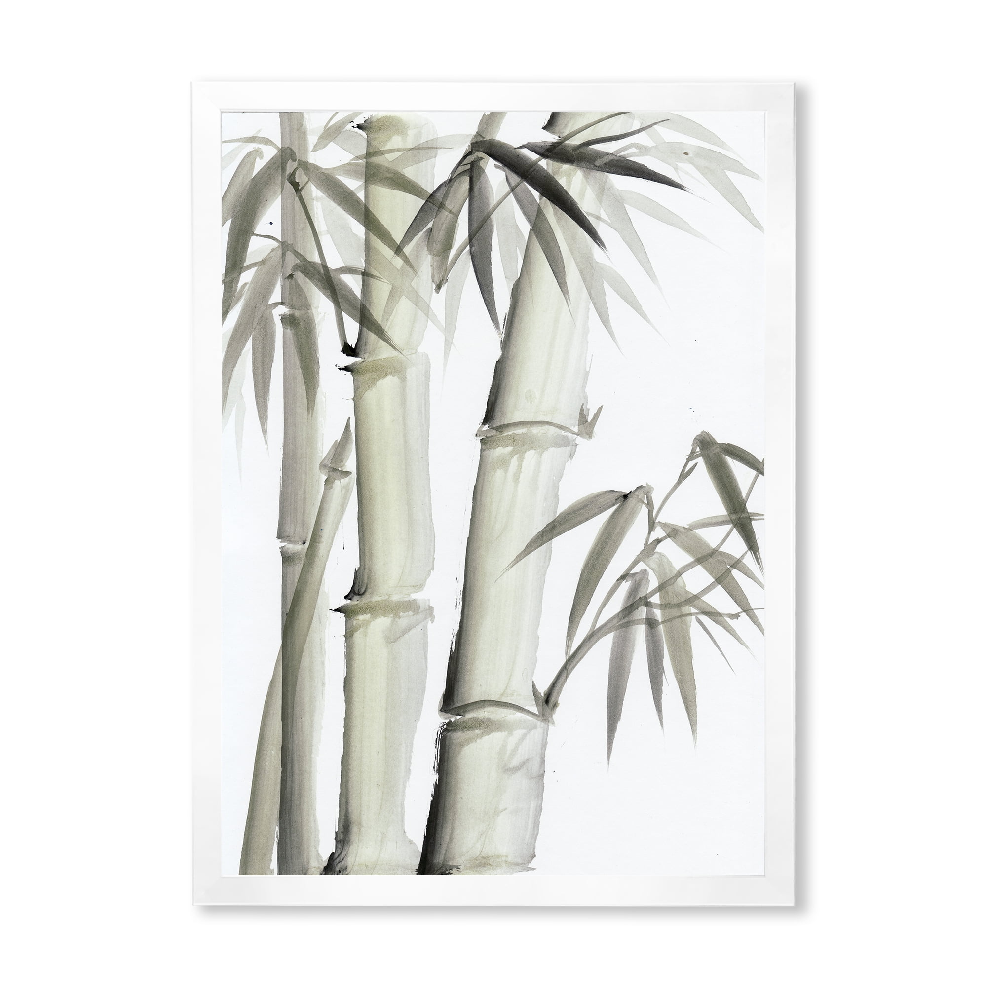 Designart 'Vintage Black and White Bamboo V' Lake House Framed Art Print