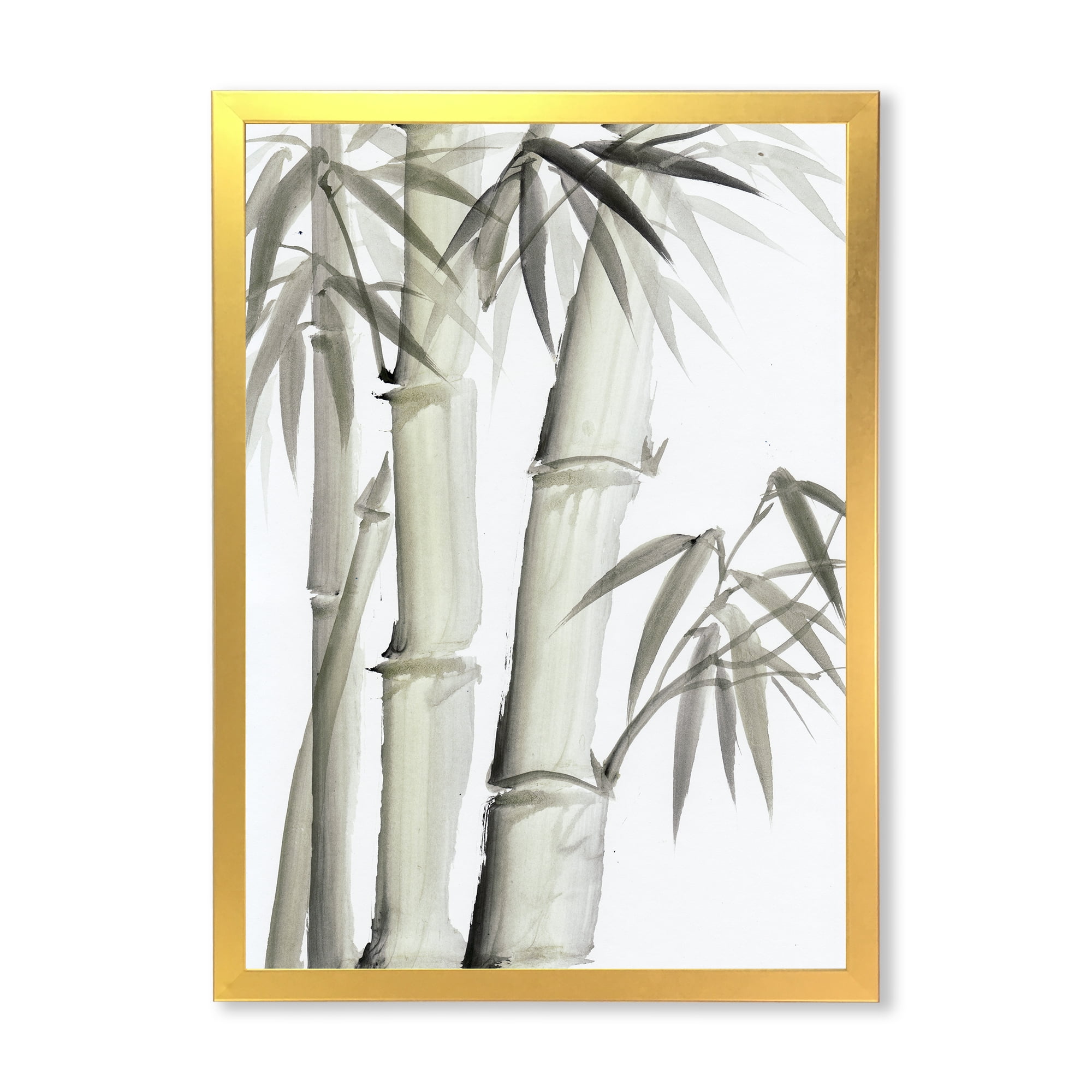 Designart 'Vintage Black and White Bamboo V' Lake House Framed Art Print