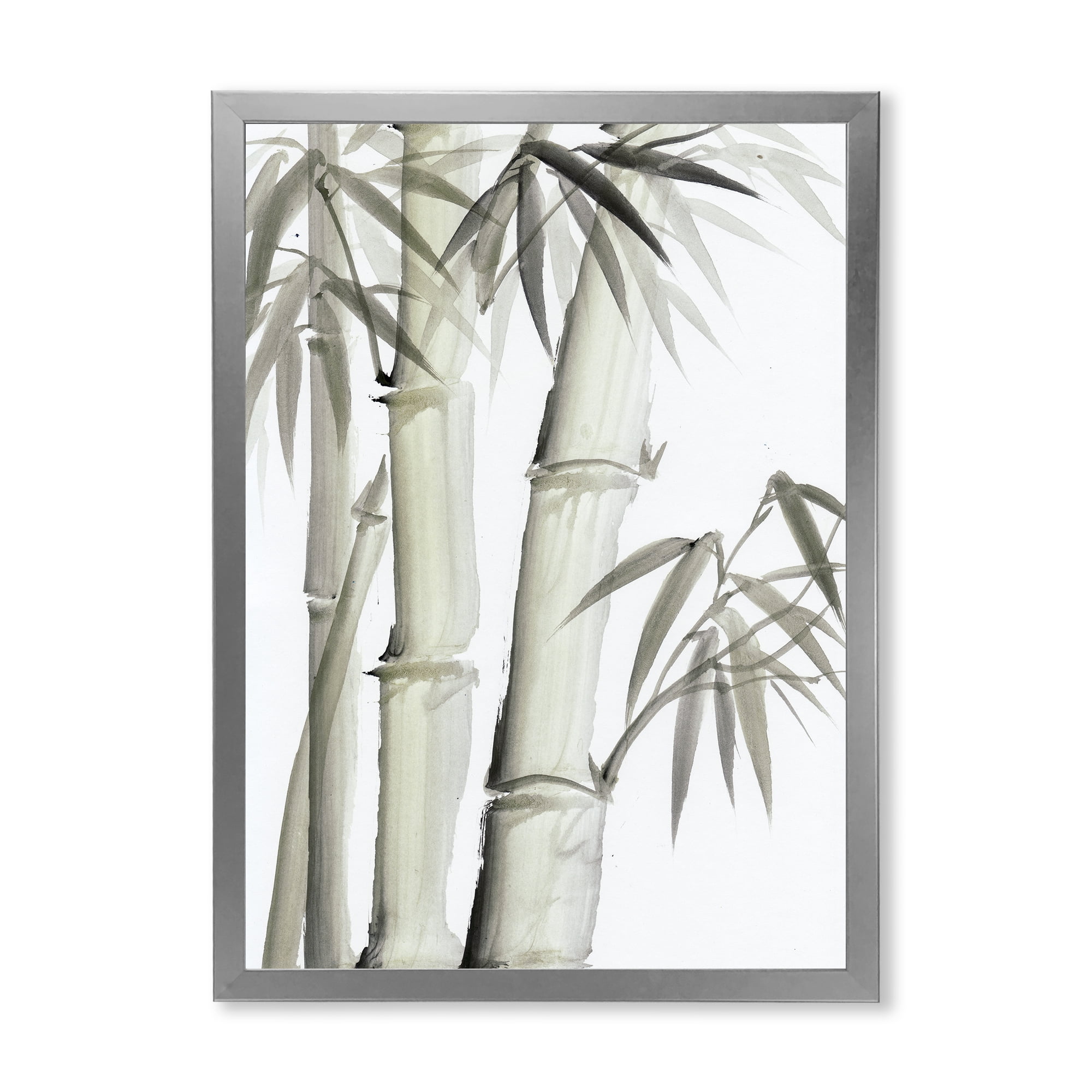 Designart 'Vintage Black and White Bamboo V' Lake House Framed Art Print