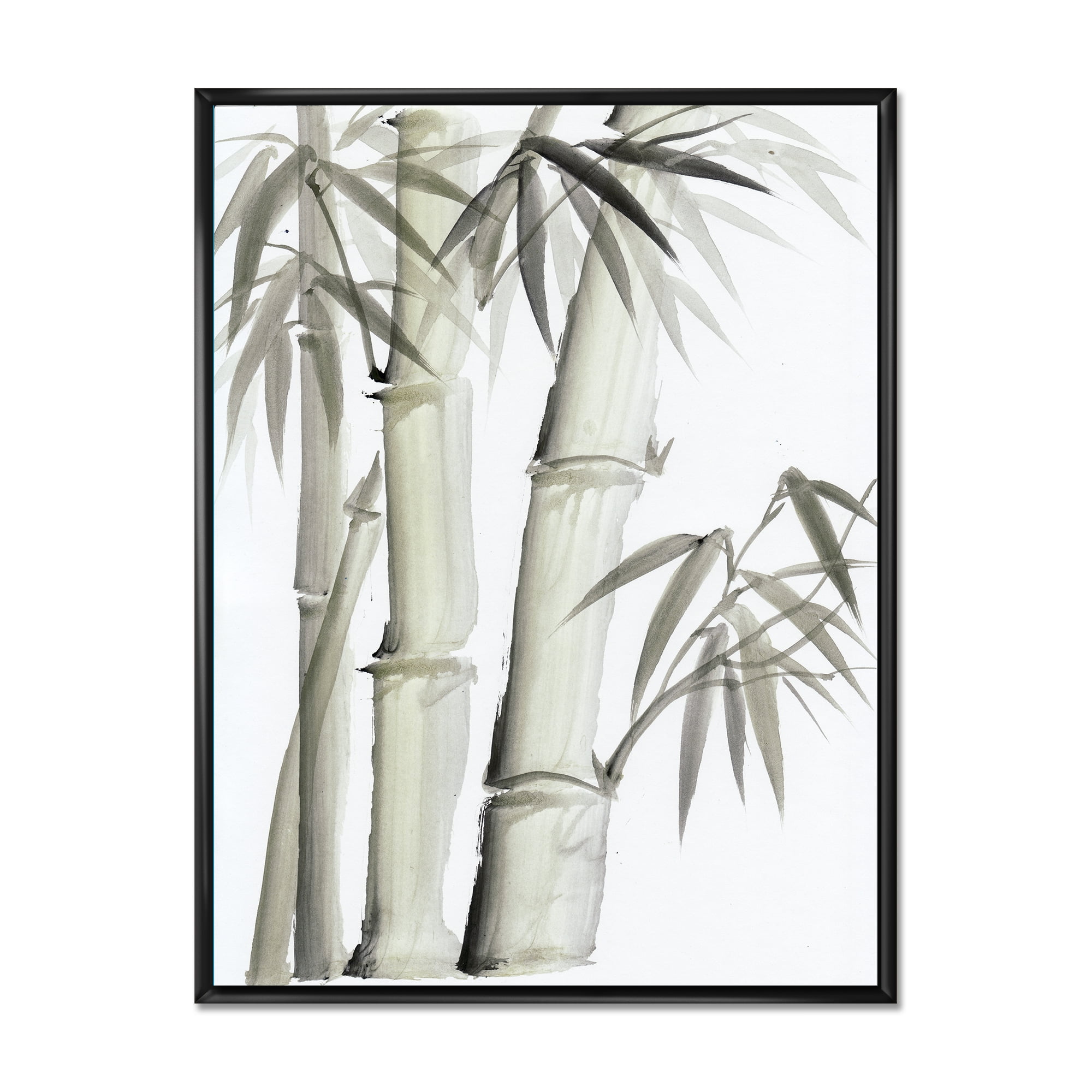 Designart 'Vintage Black and White Bamboo V' Lake House Framed Canvas Wall Art Print