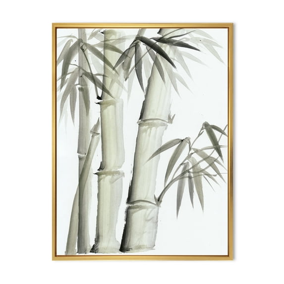 Designart 'Vintage Black and White Bamboo V' Lake House Framed Canvas Wall Art Print