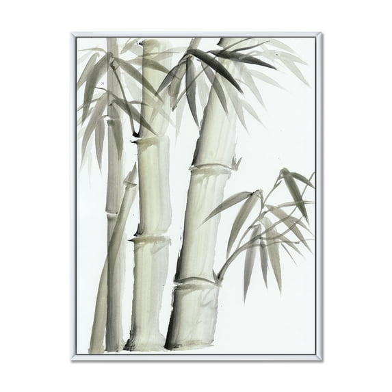 Designart 'Vintage Black and White Bamboo V' Lake House Framed Canvas Wall Art Print