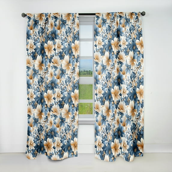 Designart "Vintage Blue Floral Sophistication III" Floral Blackout Curtain Single Panel