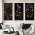 thumbnail image 1 of Designart "Vintage Blue Golden Rose I" Floral Rose Framed Wall Art Set Of 3 - Blue Traditional Frame Canvas Set For Living Room Decor, 1 of 6