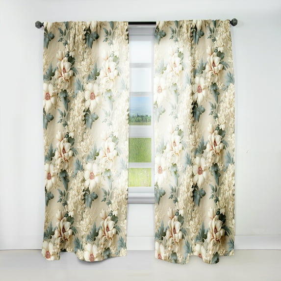 Designart "Vintage Blue Manor Blooms" Floral Room Darkening Curtain Panel