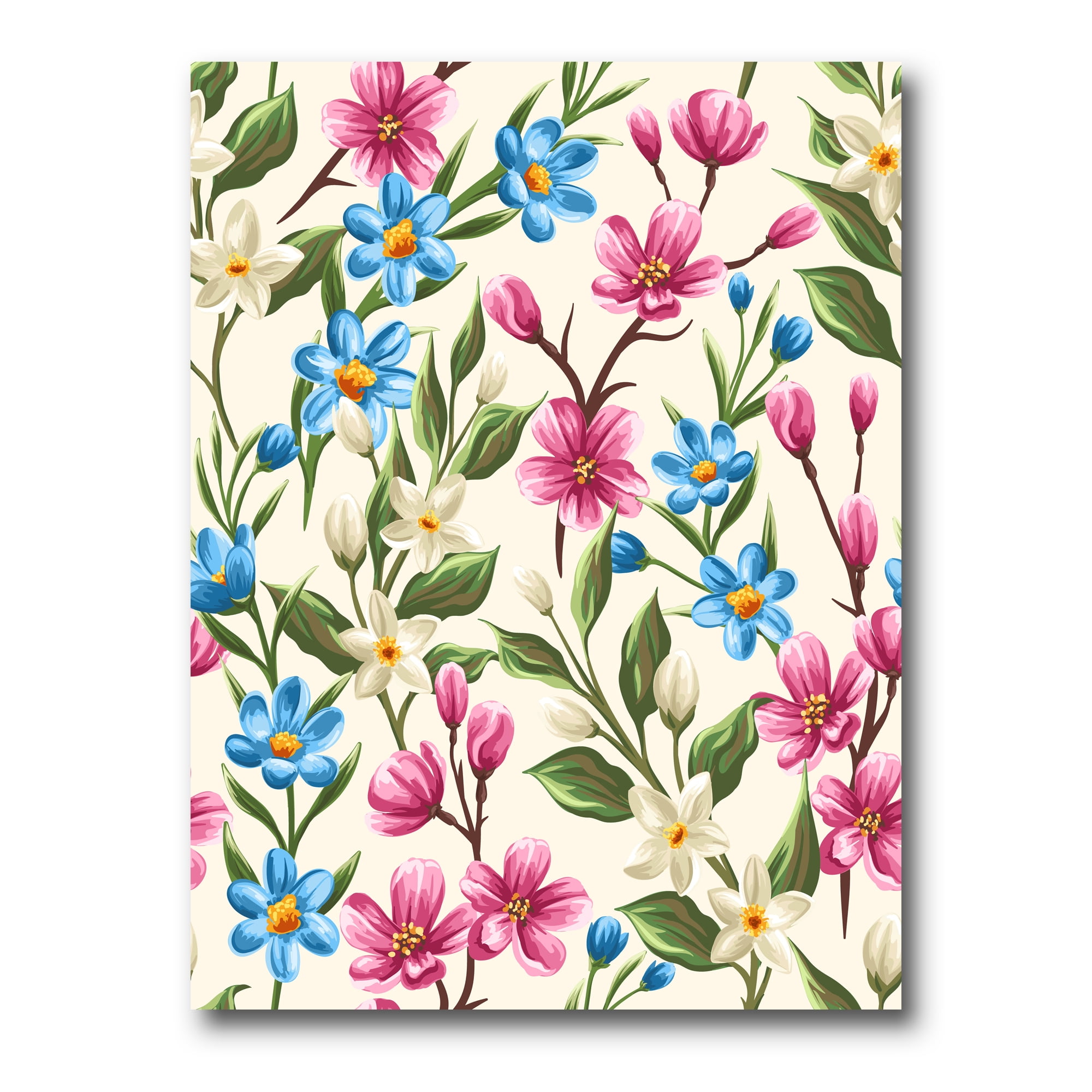 Designart ' Vintage Blue and Pink Wildflowers ' Traditional Canvas Wall Art Print