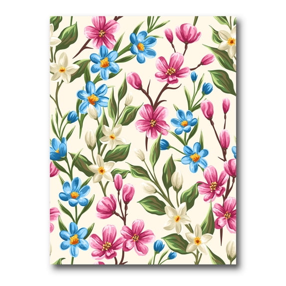 Designart ' Vintage Blue and Pink Wildflowers ' Traditional Canvas Wall Art Print