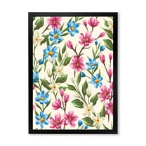 Designart 'Vintage Blue and Pink Wildflowers' Traditional Framed Art Print