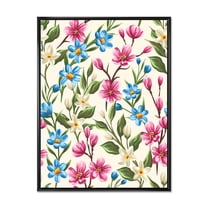 Designart 'Vintage Blue and Pink Wildflowers' Traditional Framed Canvas Wall Art Print