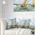 thumbnail image 1 of Designart Vintage Boats Sailing - Seascape Painting Throw Pillow - 18x18, 1 of 5