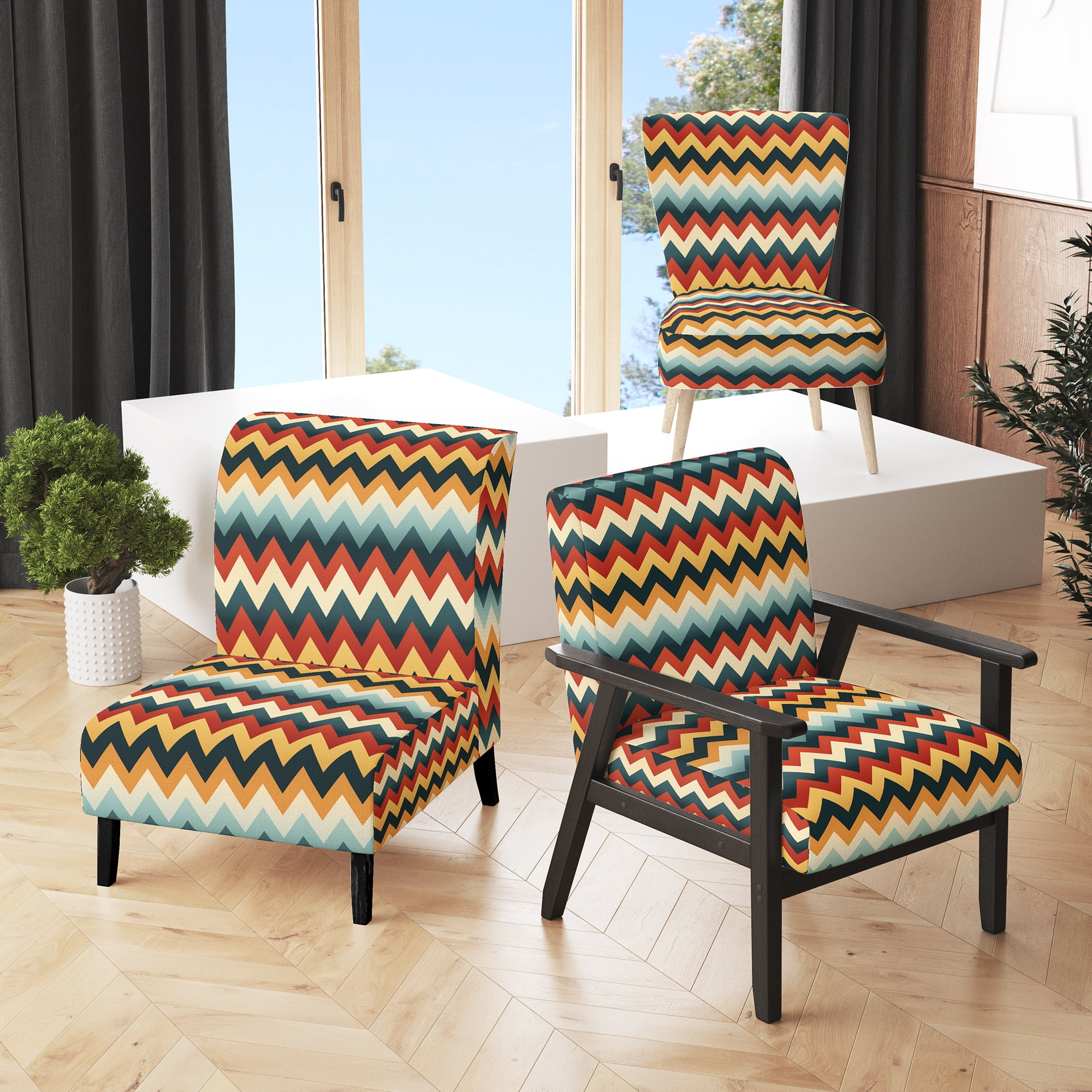 Designart Vintage Boho Emerald Charm Upholstered Modern Accent Chair and Boho Abstract Arm Chair
