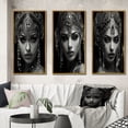 thumbnail image 1 of Designart "Vintage Boho Queen Retro Glamour II" Woman Fashion Photography Framed Wall Art Set Of 3 - Black Glam Frame Gallery Set For Office Decor, 1 of 6