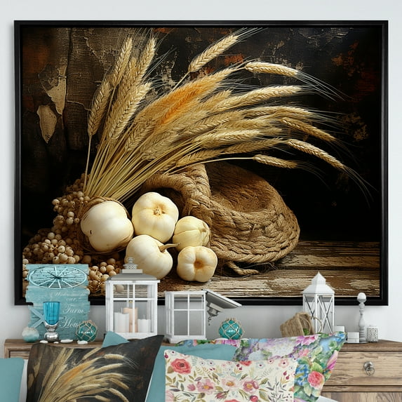 Designart "Vintage Botanica Collection Herbs II" Floral Framed Wall Art - Traditional Brown Herbs Entryway Framed Wall Art