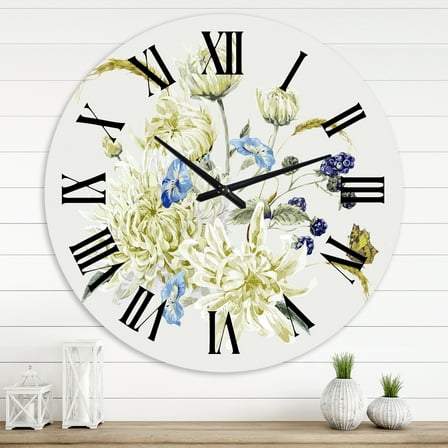 Designart 'Vintage Bouquet With Chrysanthemums Ii' Traditional Wall Clock
