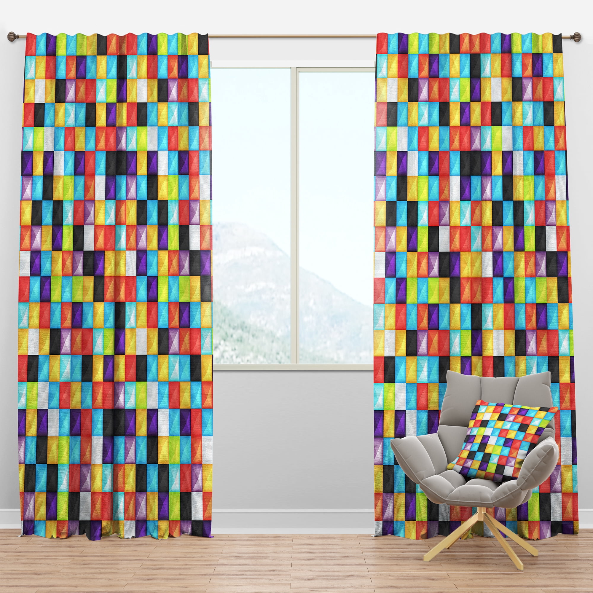 Designart 'Vintage Bright 3D Squares Gate' Modern Blackout Curtain Panel