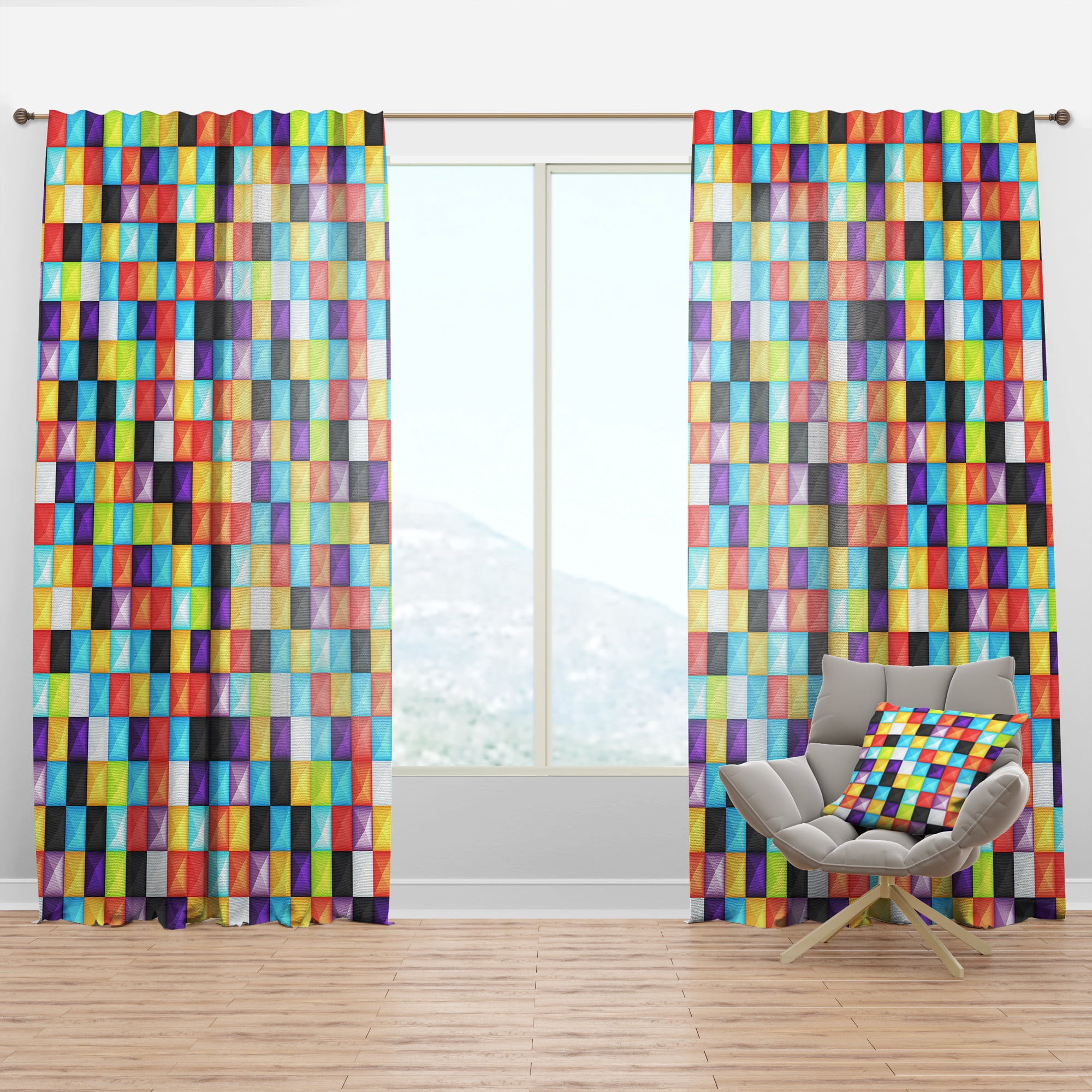 Designart 'Vintage Bright 3D Squares Gate' Modern Curtain Panel