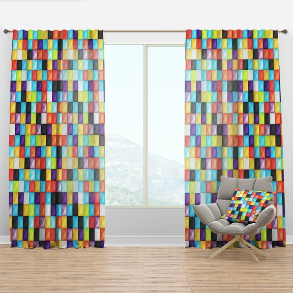 Designart 'Vintage Bright 3D Squares Gate' Modern Curtain Panel