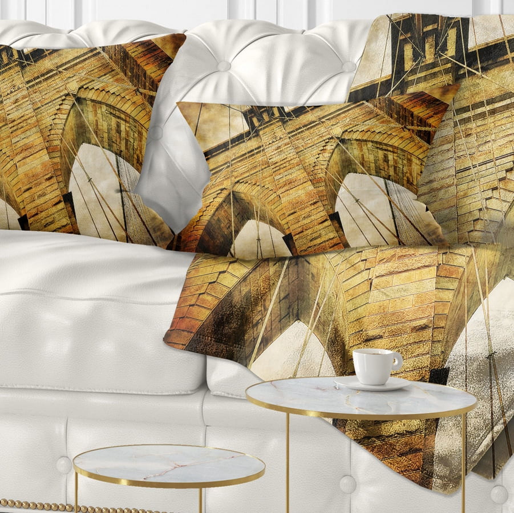 Designart Vintage Brooklyn Bridge - Contemporary Throw Pillow - 12x20