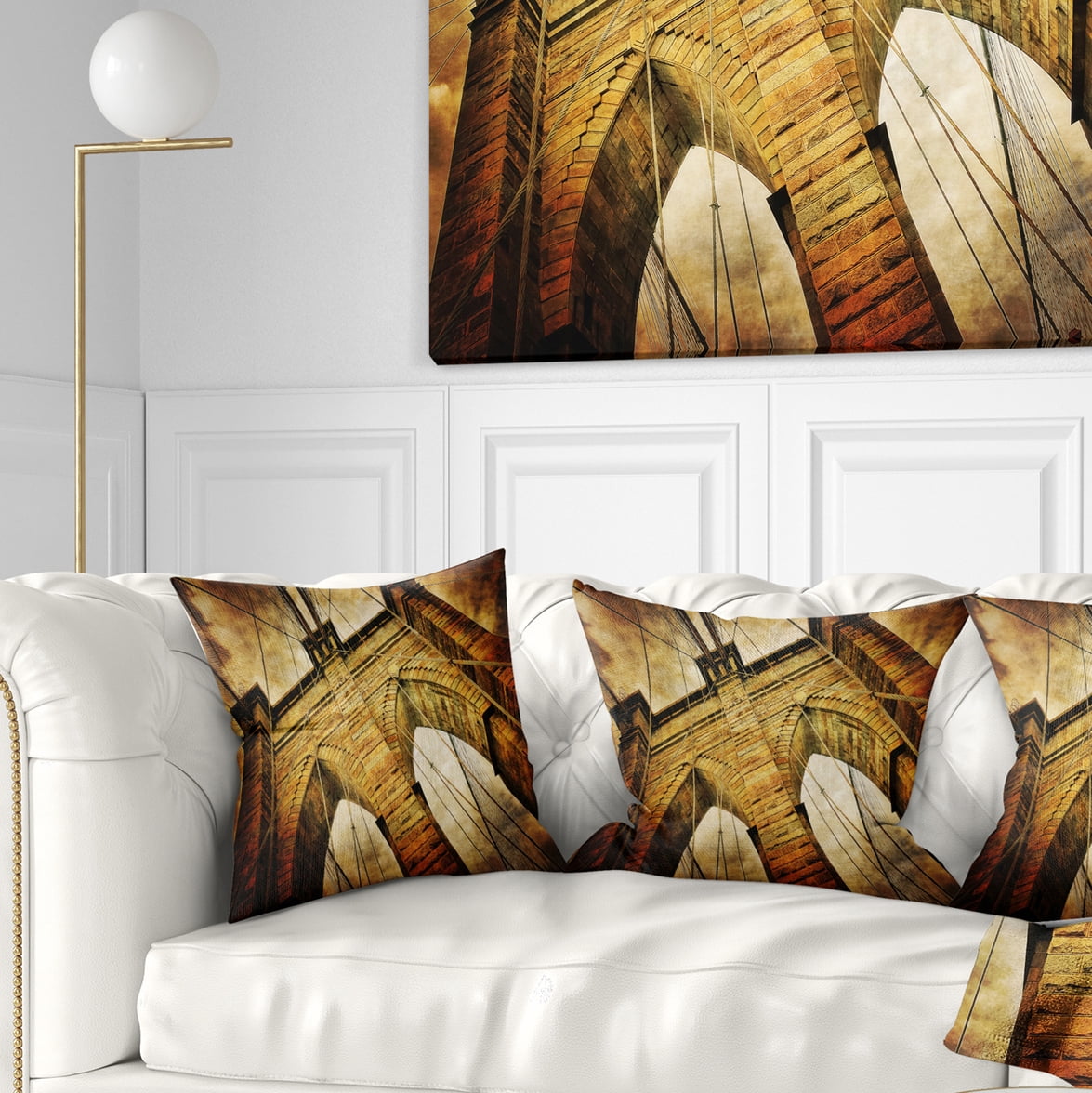 Designart Vintage Brooklyn Bridge - Contemporary Throw Pillow - 16x16