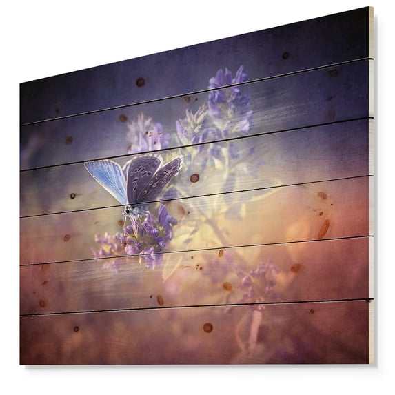 Designart 'Vintage Butterfly' Floral Art Print on Natural Pine Wood