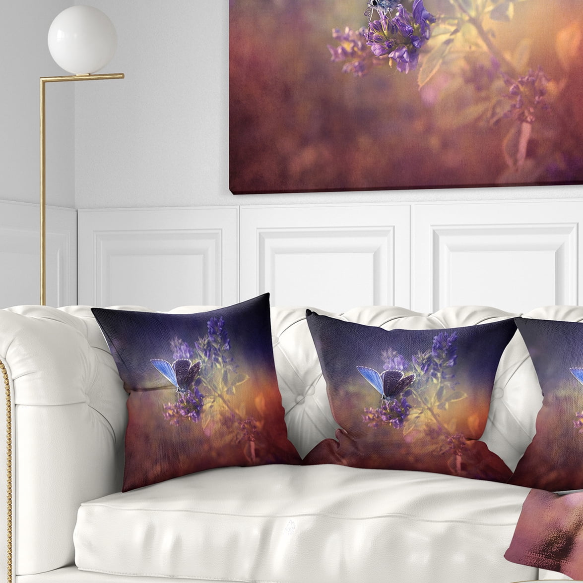 Designart Vintage Butterfly - Floral Throw Pillow - 18x18